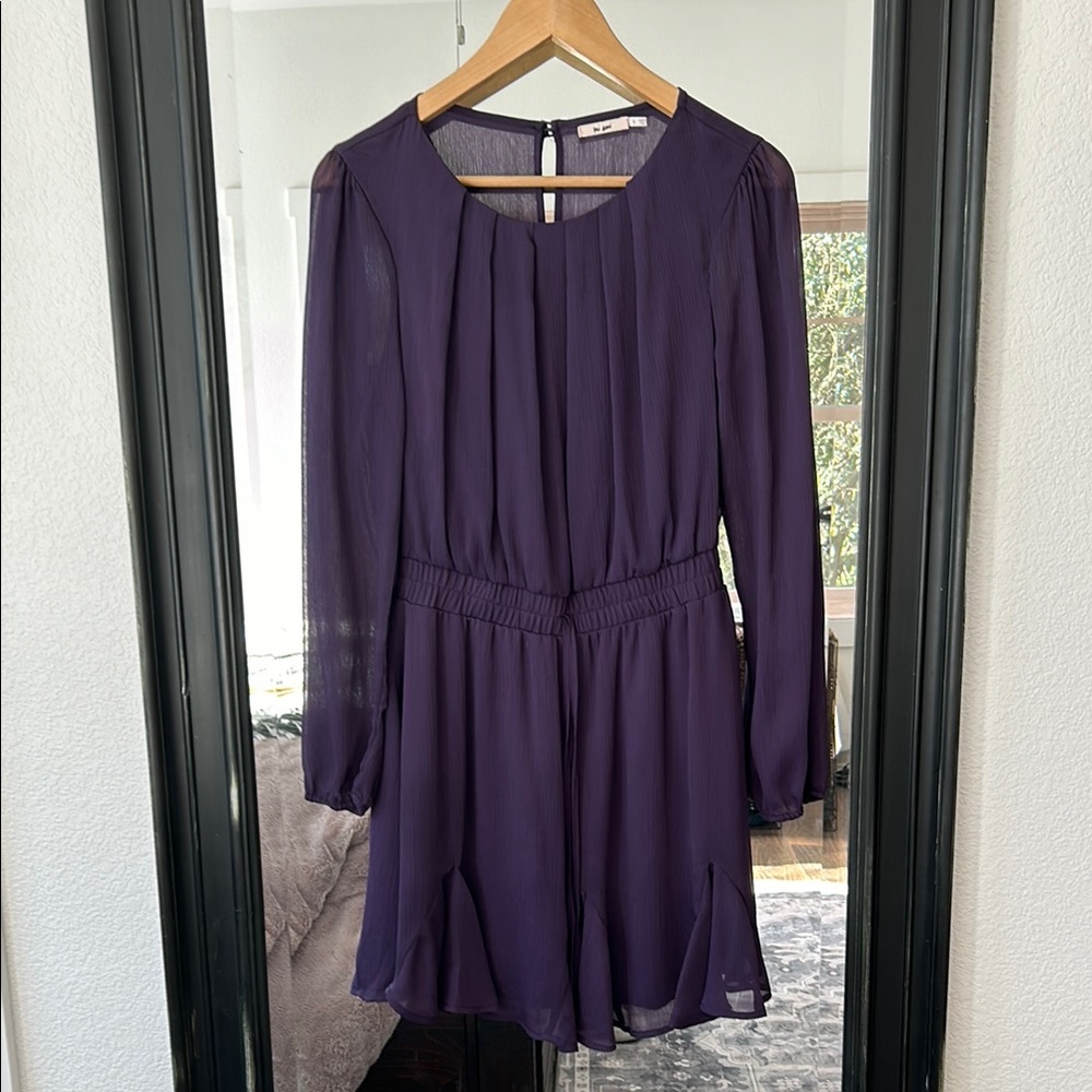Miami Purple Mini Sundress with Long Bishop Sleeves and Ruffled Skirt
